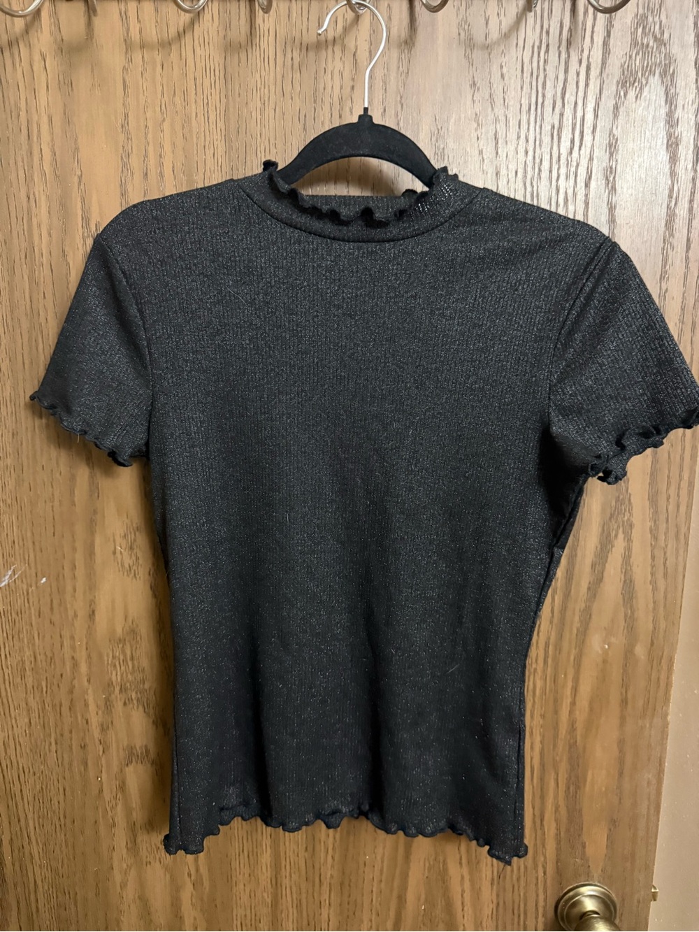 Women's Pikeur Black Ruffle Trim Short Sleeve Top